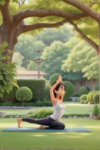 A person doing yoga in a peaceful garden